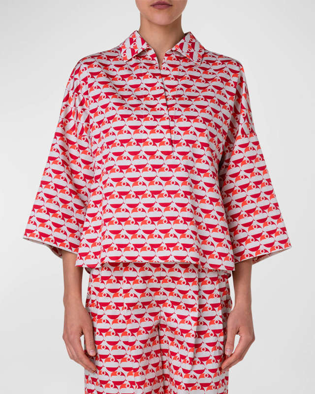 Cotton Satin Pelican Dot Printed Blouse
